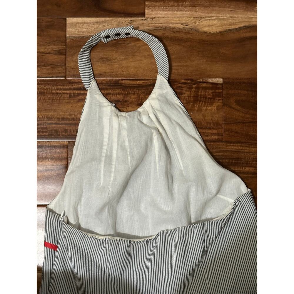 Jessica Simpson Striped Seersucker Belted Halter Dress Gray White Womens Size 14 - Picture 4 of 12
